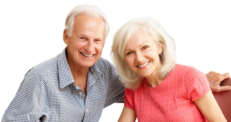 Stock image of an elderly couple smiling.